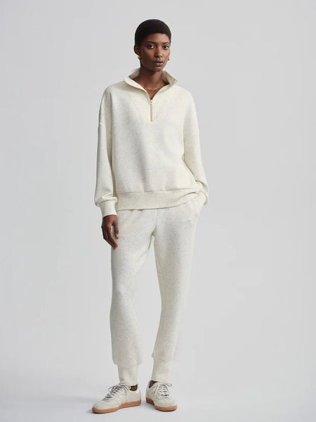 Varley Hawley Half Zip Sweat Top in Ivory Marl Fleck