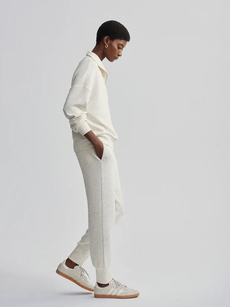 Varley Hawley Half Zip Sweat Top in Ivory Marl Fleck