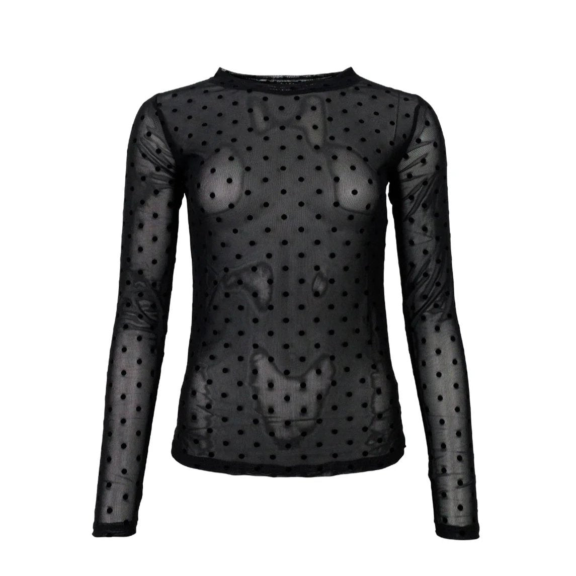 Black Colour Jennie Dotted Mesh Top in Black