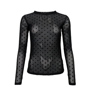 Black Colour Jennie Dotted Mesh Top in Black