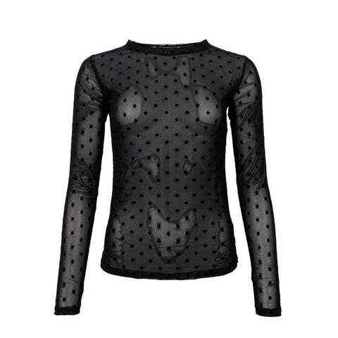 Black Colour Jennie Dotted Mesh Top in Black