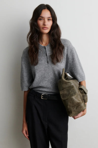 Second Female Longo SS Knit Collar in Mid Grey Melange