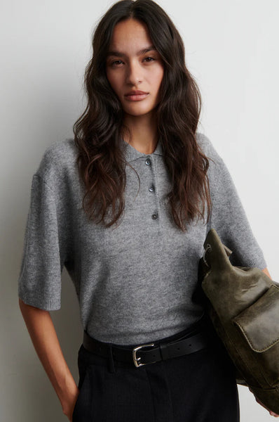 Second Female Longo SS Knit Collar in Mid Grey Melange