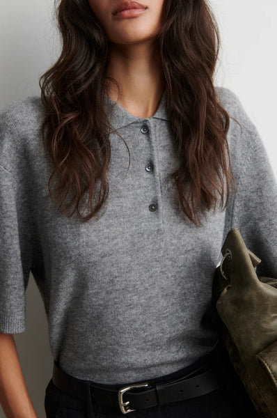 Second Female Longo SS Knit Collar in Mid Grey Melange