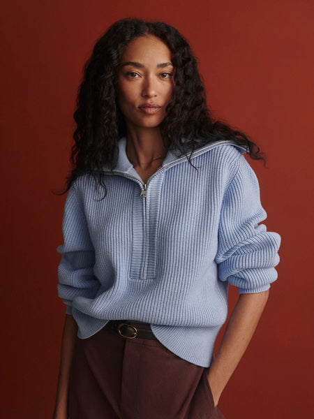 Varley Maura Half Zip Knit Sweater in Kentucky Blue