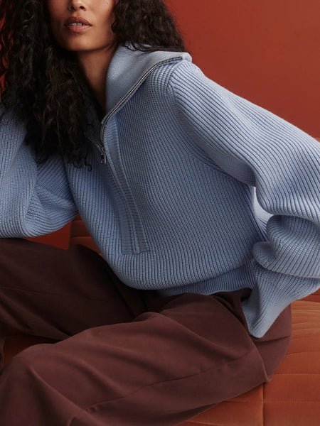 Varley Maura Half Zip Knit Sweater in Kentucky Blue