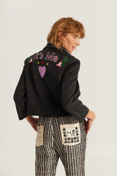 Me369 Heven Short Jacket with Embroidery in Dark Grey