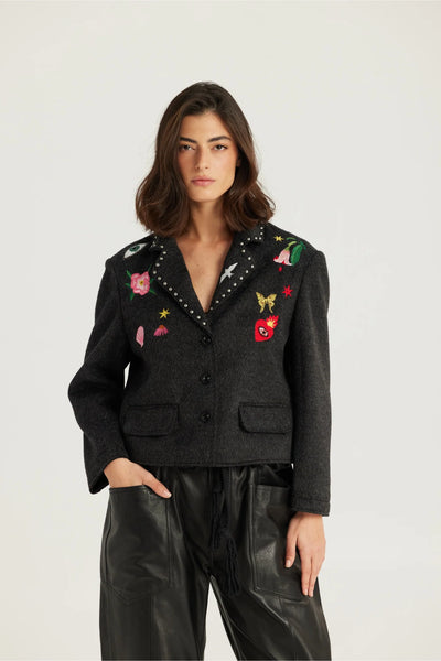 Me369 Heven Short Jacket with Embroidery in Dark Grey
