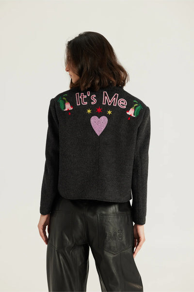 Me369 Heven Short Jacket with Embroidery in Dark Grey