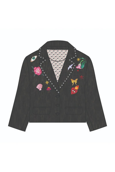 Me369 Heven Short Jacket with Embroidery in Dark Grey