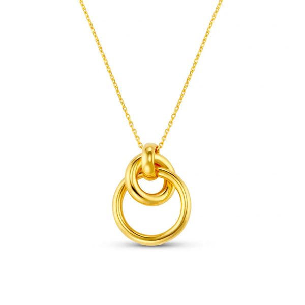 Orelia Interlocking Open Circle Necklace in Gold ORE40038 Gold necklace with a double ring pendant on a white background