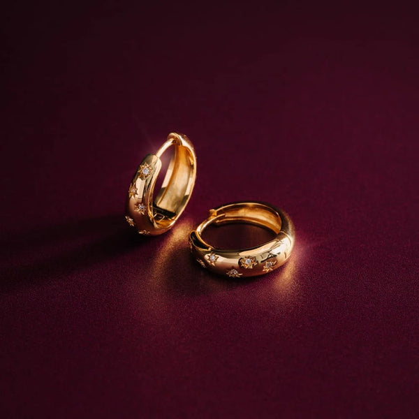 Orelia Crystal Starburst Hoop Earrings in Gold ORE40892