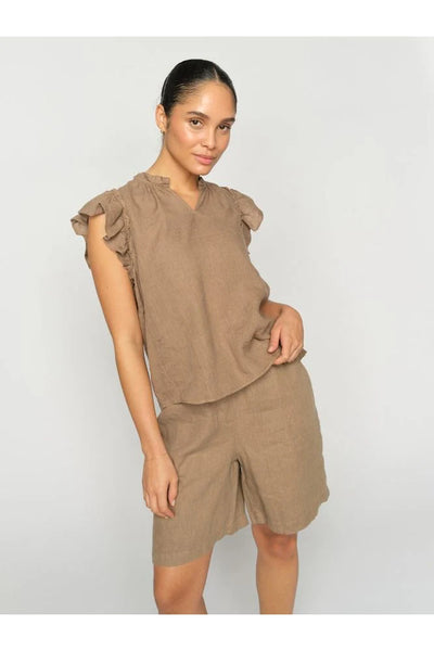 Mos Mosh Tea Linen Blouse in Petrified Oak
