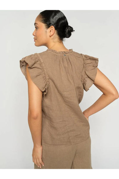 Mos Mosh Tea Linen Blouse in Petrified Oak