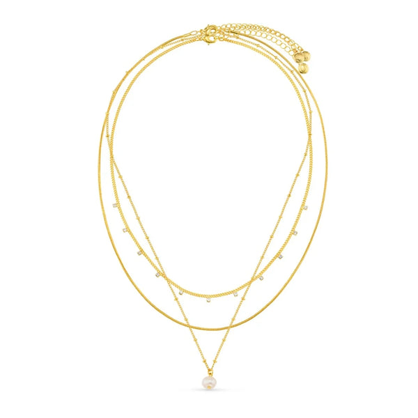 Orelia Pearl Drop & Multi Crystal 3-Row in Gold ORE40860