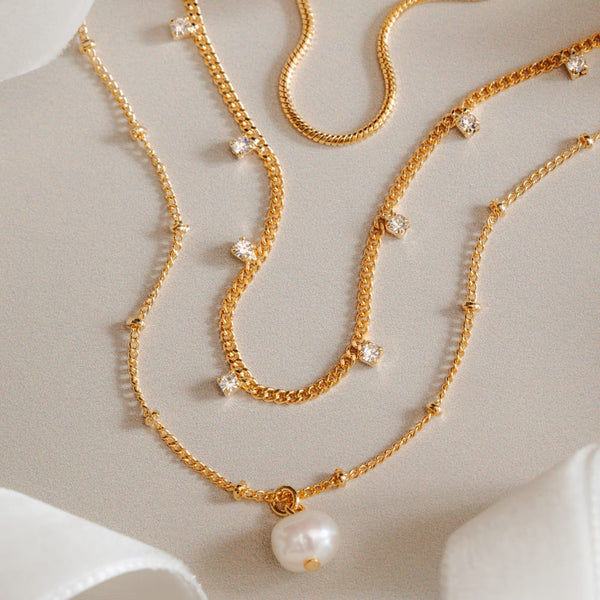 Orelia Pearl Drop & Multi Crystal 3-Row in Gold ORE40860