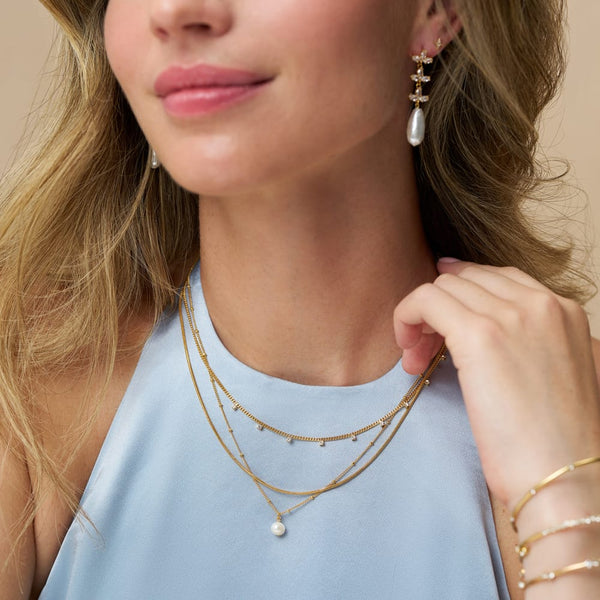 Orelia Pearl Drop & Multi Crystal 3-Row in Gold ORE40860