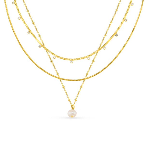 Orelia Pearl Drop & Multi Crystal 3-Row in Gold ORE40860