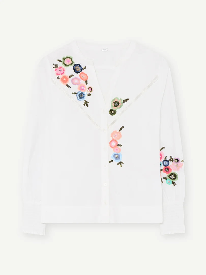 Gustav Naja Shirt in White, Ebroidery, Neon, Sequins