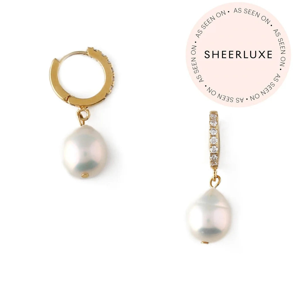 Orelia Pearl Drop Pave Hoop Earring