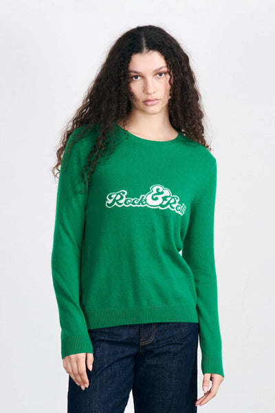 Jumper 1234 Cashmere Rock and Roll Crew Sweater in Green and White