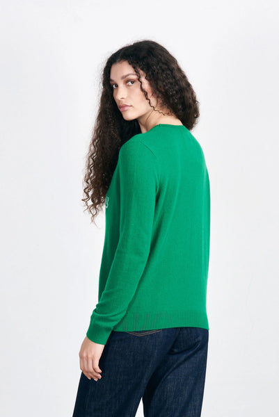 Jumper 1234 Cashmere Rock and Roll Crew Sweater in Green and White