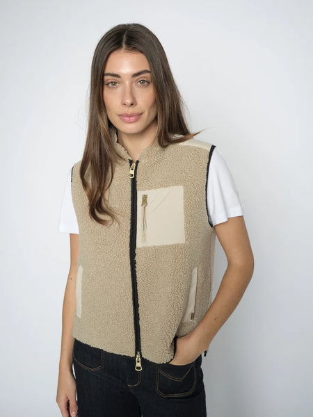 Mos Mosh Rowe Eli Teddy Vest in Feather Grey