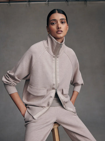 Varley Roxbury Zip Through in Taupe Marl