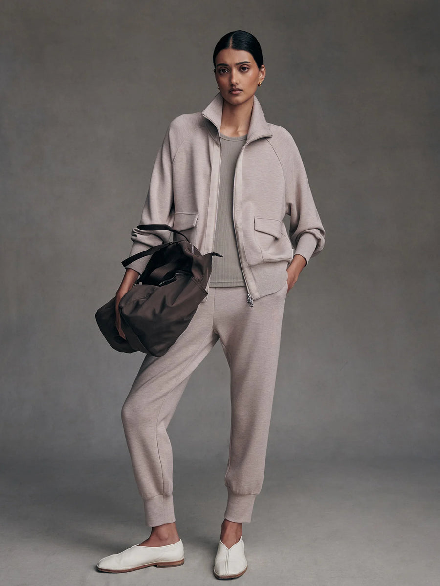 Varley Roxbury Zip Through Jacket in Taupe Marl – blue Saffron Walden