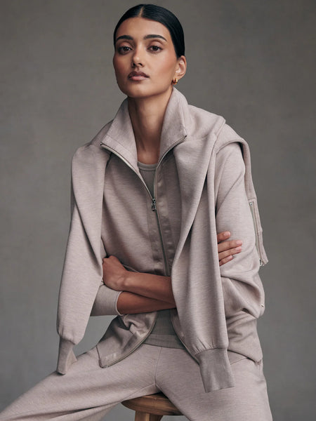 Varley Roxbury Zip Through in Taupe Marl
