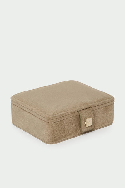 Tutti Sand Mini Suede Jewellery Box Beige jewelry box on a white background
