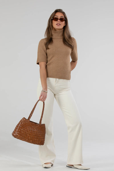 Ellyla Selina Two Long Handles Woven Leather Bag in Tan