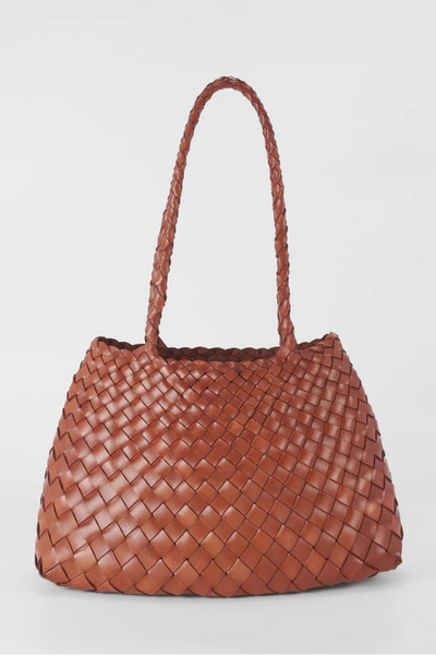 Ellyla Selina Two Long Handles Woven Leather Bag in Tan
