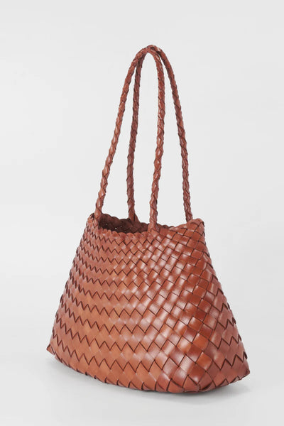 Ellyla Selina Two Long Handles Woven Leather Bag in Tan