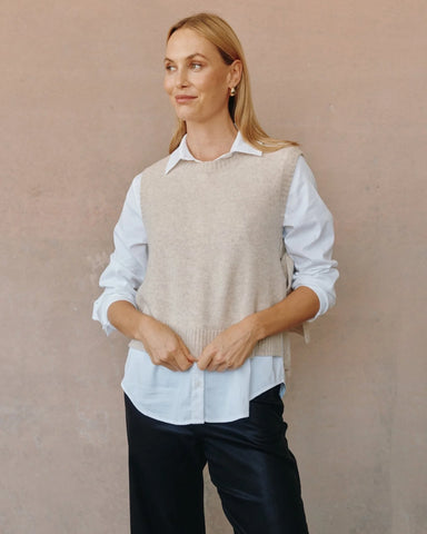 Bella Dahl Side Tie Vest in Ivory Oat