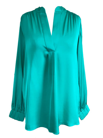 Silk95Five Madras Silk Blouse in Holiday Green