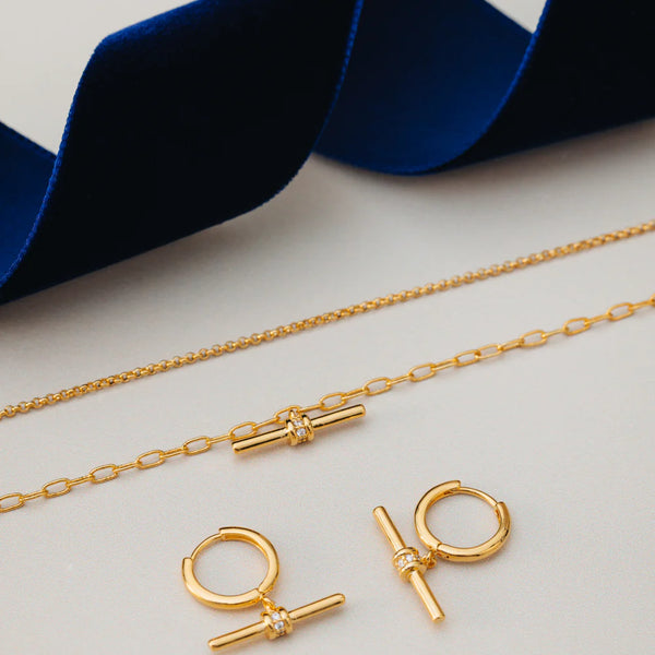 Orelia Crystal Detail T Bar Hoop Earrings in Gold ORE31577