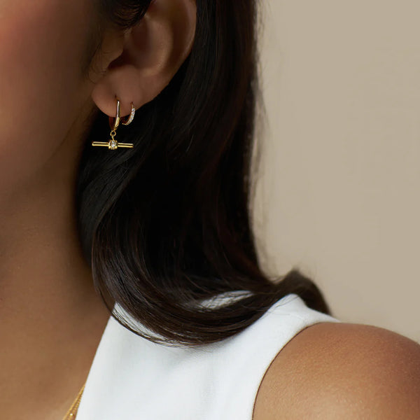 Orelia Crystal Detail T Bar Hoop Earrings in Gold ORE31577