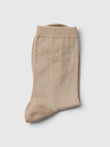 Selected Femme Knitted Glitter Sock - Pure Cashmere Beige sock on a light gray background