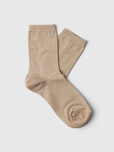 Selected Femme Knitted Glitter Sock - Pure Cashmere Beige sock on a light gray background