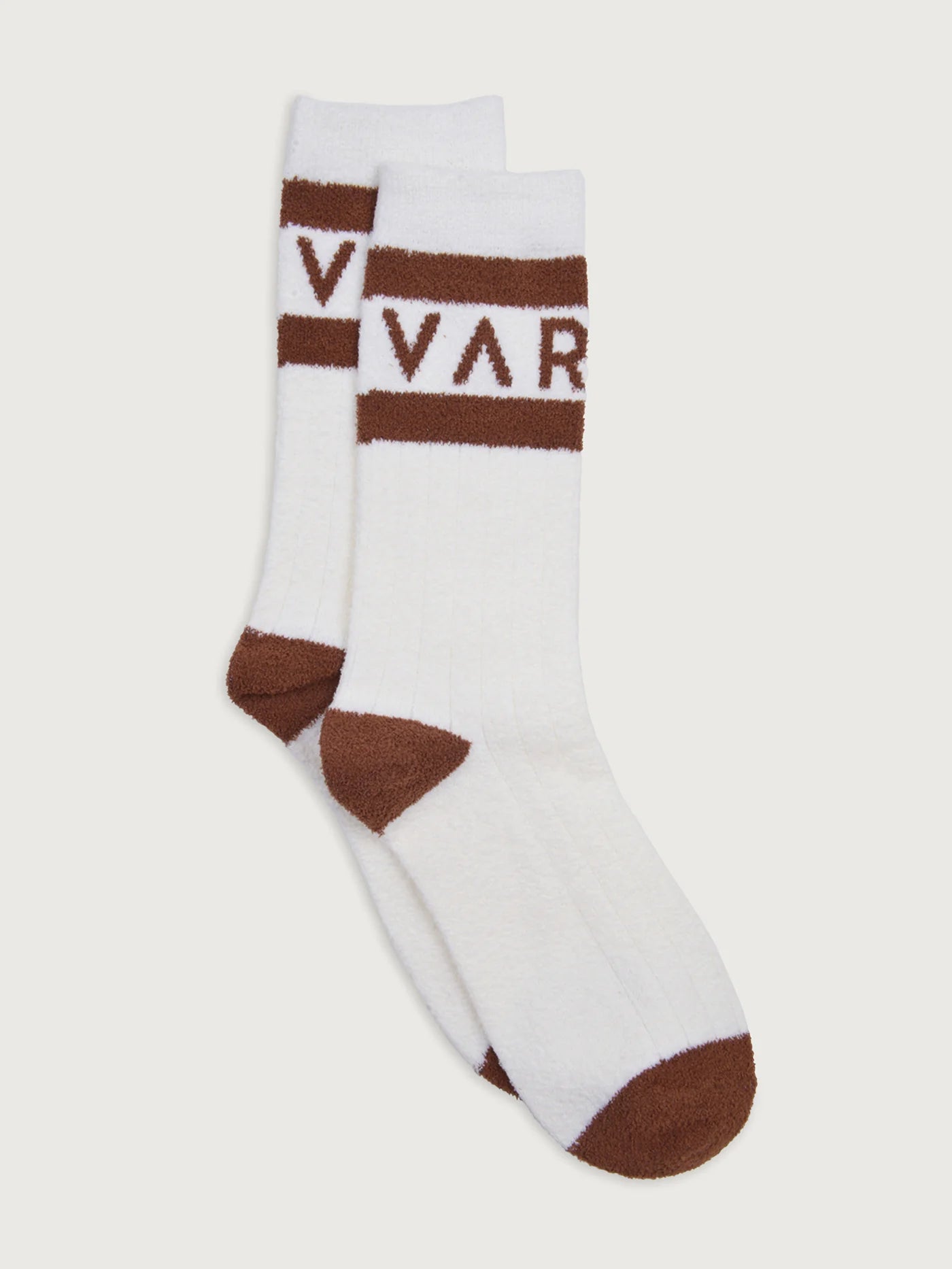 Varley Spencer Sock in Egret/Tortoise Shell. White socks with brown accents.