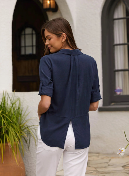 Bella Dahl Split Back Shirt in Endless Sea