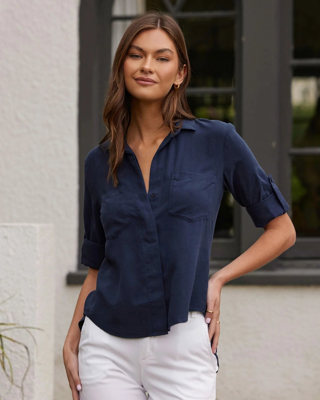 Bella Dahl Split Back Shirt in Endless Sea