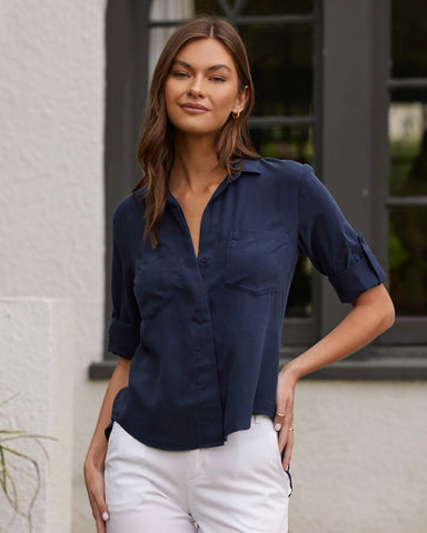 Bella Dahl Split Back Shirt in Endless Sea