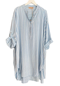 Marta Blue & White Stripe Viscose Dress in Celeste