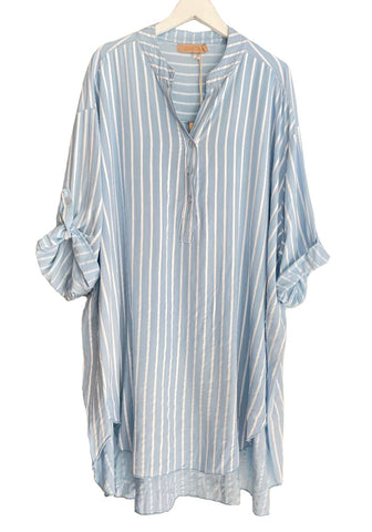Marta Blue & White Stripe Viscose Dress in Celeste