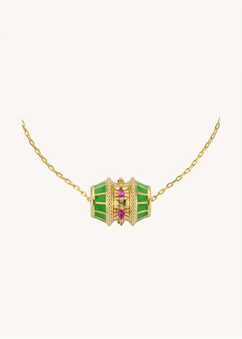 Expertly crafted with 100% recycled gold and silver, the MYA-BAY Green Talisman Necklace is gilded with 24-carat fine gold for a luxurious touch. The green enamel talisman symbolizes luck and growth, making it the perfect piece for inviting positive energy into your daily style.

CO-262 G