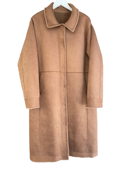 Oakwood Victoria Lily Faux Fur Reversible Coat in Cognac