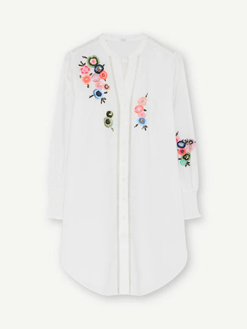 Gustav Tiger Embroidered Shirt / Tunic Dress in White