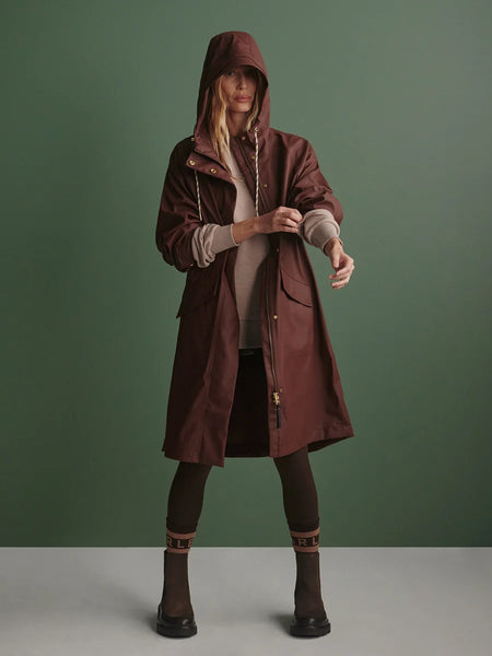 Varley Tovera Long Rain Jacket in Mahogany